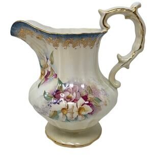 Antique R.S. Suhl Germany Hand Painted Floral Porcelain Pitcher Gold Gilt